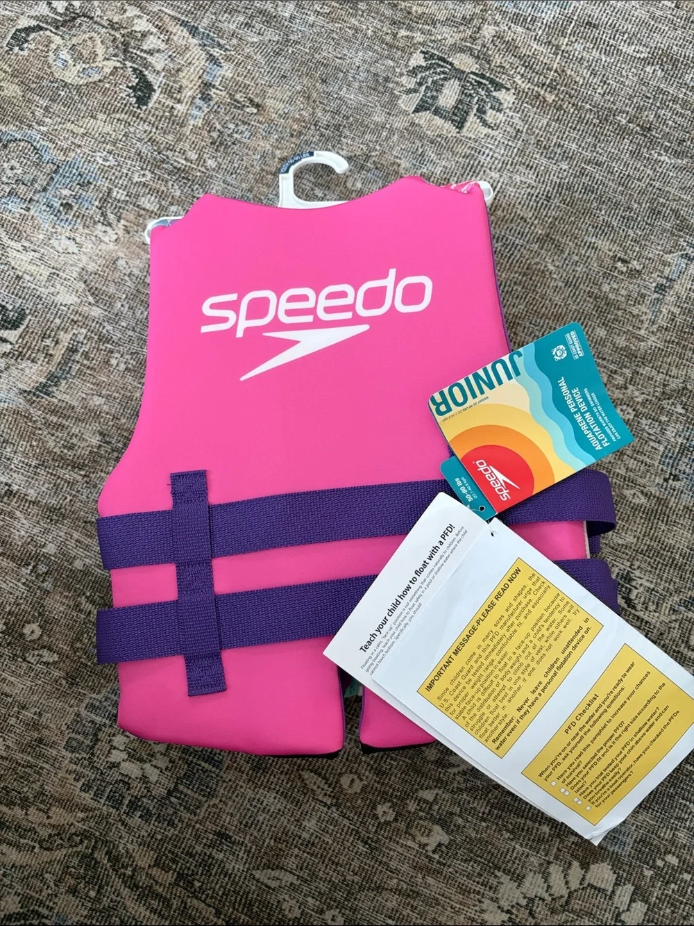 Speedo Girls Palm-Print Life Vest in Pink, Purple & Mint